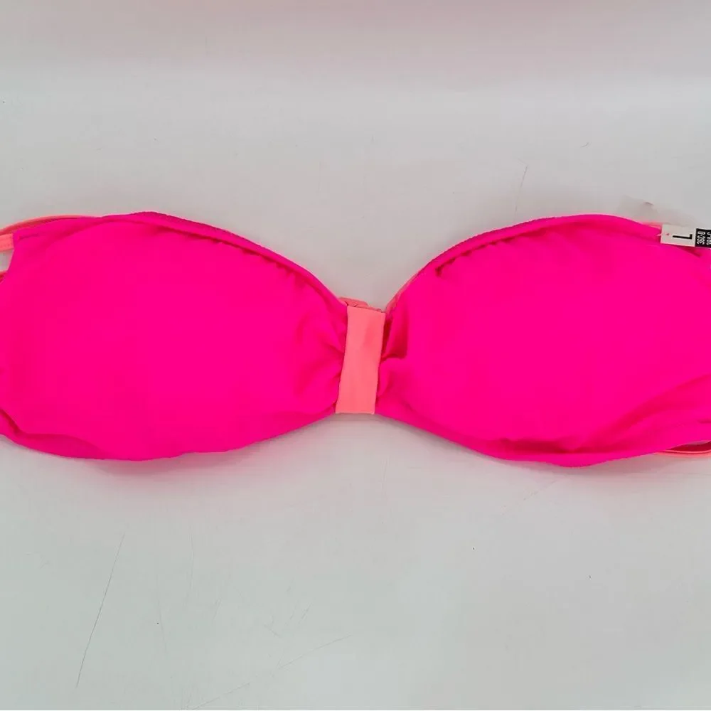 Victoria’s Secret Neon Pink Bandeau Bikini Top L 36C-D 38A-C Halter Padded Swim